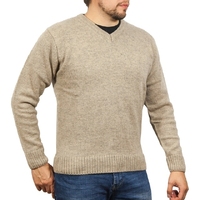 100% Shetland Wool V Neck Knit Jumper Pullover Mens Sweater Knitted - Oat Marle (03) - XL thumbnail
