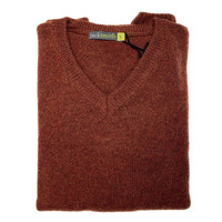100% Shetland Wool V Neck Knit Jumper Pullover Mens Sweater Knitted - Rust (54) - L thumbnail