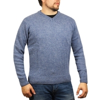 100% Shetland Wool V Neck Knit Jumper Pullover Mens Sweater Knitted - Sky (40) - XXL thumbnail