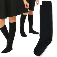 1x Pair School Uniform Knee High Socks Cotton Rich Girls Boys Kids - Black - 2-8 (10-12 Years Old) thumbnail
