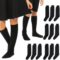 12x Pairs School Uniform Knee High Socks Cotton Rich Girls Boys Kids Bulk - Black - 9-12 (5-8 Years Old) thumbnail