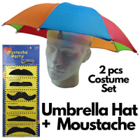 2pcs Set Rainbow Umbrella Hat + 70s Fake Moustache Costume Props Novelty Fancy thumbnail