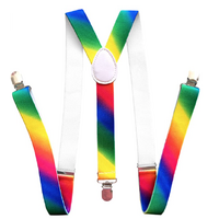 35mm WIDE SUSPENDERS Mens Adjustable Braces Clip On Trouser Elastic Y-Back - Rainbow thumbnail
