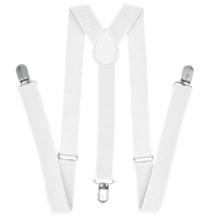 35mm WIDE SUSPENDERS Mens Adjustable Braces Clip On Trouser Elastic Y-Back - White thumbnail