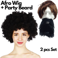 2pc Set Black Jumbo Afro Wig + Party Beard Moustache Costume Fancy Dress Fake Hair thumbnail