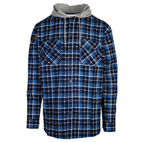 Mens Cotton Flannelette Shirt w Jersey Hood Long Sleeve Flannel - Turquoise - M thumbnail