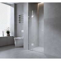 110cm Wall to Wall Frameless Shower Screen with White Brackets and SS Hinges, Round Handle thumbnail