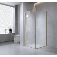 120x70cm Corner Frameless Shower Screen with Gunmetal Channel and SS Hinges, Round Handle thumbnail