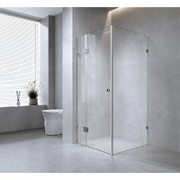 120x110cm Corner Frameless Shower Screen with White Brackets and SS Hinges, Round Handle thumbnail