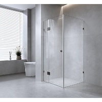 110x70cm Corner Frameless Shower Screen with White Brackets and Brass Hinges, Round Handle thumbnail