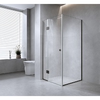 120x110cm Corner Frameless Shower Screen with Gunmetal Channel and Brass Hinges, Round Handle thumbnail
