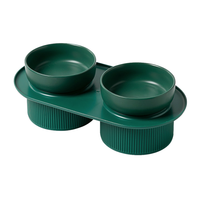 24x Ribbed Ceramic Double Pet Bowl 3pc Set - White thumbnail