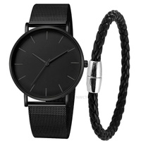 NNEOBA Mens Ultra Thin Magnetic Bracelet Quartz Watch - All-Black Slim Mesh Steel thumbnail