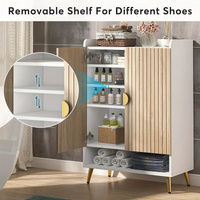 NNETMLT 7-Tier Shoe Storage Cabinet with Adjustable Shelves, Wood and Gold thumbnail