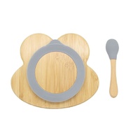 Bamboo Kids Children Baby Plate Bowl & Silicon Suction Cap Base & Spoon - Frog thumbnail