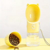 Yellow Portable Dog Water Bottle with Built-in Bowl Dispenser - 250ml Water,180ml Food Capacity, Leak-proof for Travel and Walks thumbnail