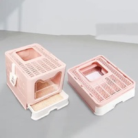 Foldable Cat Litter Box with Pull-Out Tray -Easy Cleaning and Anti-Splash Design  Pink 51*41*38cm thumbnail