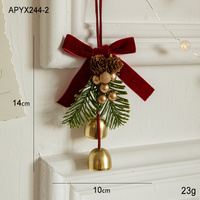 Christmas Hanging Ornament with Pinecones, Bells, and Velvet Bow - 14x10cm Festive Decoration(3 PCS) thumbnail