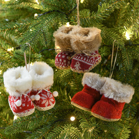 Knitted Christmas Boot Ornaments with Faux Fur Trim - Set of 3 Hanging Decorations thumbnail