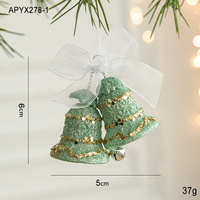 Green Glitter Christmas Bell Ornaments with White Bow - Hanging Holiday Decoration 5 pieces thumbnail