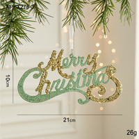 Green and Gold Glitter Merry Christmas Hanging Ornament -Festive Holiday Decoration 5 pieces thumbnail