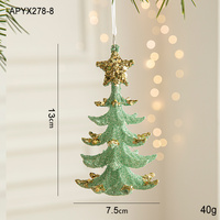 Green Glitter Christmas Tree Ornament with Gold Star Top - Hanging Festive Decoration 5 pieces thumbnail