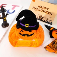 Halloween Pumpkin Hat for Cats - Adjustable Pet Costume with Witch Hat for Halloween Parties 3 pieces thumbnail