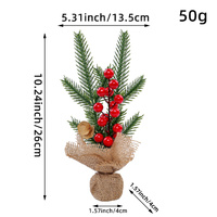 Mini Christmas Pine Tree Decoration - 10.24 Inches Tall with Red Berries and Burlap Base  (4 trees) thumbnail