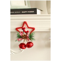 Red Star Christmas Ornament with Bells and Pinecone - Holiday Wreath Decoration 10 pieces thumbnail