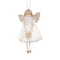 Fluffy Angel Hanging Ornament with Heart and Glitter Wings - Christmas Tree Decoration 16*10 cm White (6 pieces) thumbnail