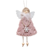 Fluffy Angel Hanging Ornament with Heart and Glitter Wings - Christmas Tree Decoration 16*10 cm Pink(6 pieces) thumbnail