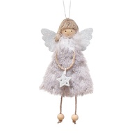 Fluffy Angel Hanging Ornament with Heart and Glitter Wings - Christmas Tree Decoration 16*10 cm Grey(6 pieces) thumbnail
