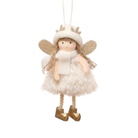 Winter Angel Ornament with Gold Glitter Wings and White Scarf - Christmas Tree Hanging Decoration 15*9 cm White colour (5 pieces) thumbnail