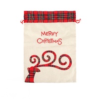 Large Merry Christmas Drawstring Gift Bag with Plaid Accents - Perfect for Holiday Presents (3 pieces) thumbnail