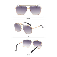 Gold Double  Grey Square Sunglasses,Fashionable Men's Metal, UV400 Gradient Lenses for Timeless Style thumbnail
