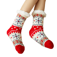 Festive Plush Christmas Socks , Warm Winter Slipper Socks with Snowflake Pattern, Non-slip floor socks Red Snowflake thumbnail