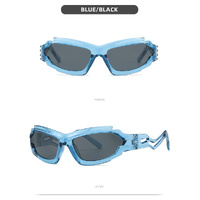 Futuristic Sports Wrap Man Sunglasses - Bold Blue Frames with UV Protection thumbnail