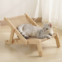 Adjustable Wooden Cat Lounge Chair - Comfortable Woven Hammock for Cats thumbnail