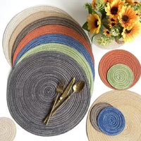 Round Woven Placemats -Colorful Braided Table Mats for Dining & Home Decor 18cm 10pcs Green thumbnail