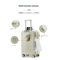 Smart Carry-On Luggage with Cup Holder & USB Charging Port - Yellow Color Spinner Suitcase for Travel Convenience  20 inch thumbnail