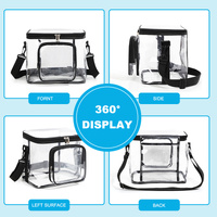 Clear PVC Shoulder Bag - Transparent Travel and Stadium-Approved Tote with Zipper(Black) thumbnail