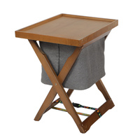 Foldable Wooden Laundry Cart with Detachable Fabric Storage Bag – Walnut Color 45x37x53cm thumbnail