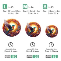 Intricate Garden Birds Round Wooden Puzzle - Vibrant Nature-Themed Artwork(M-paper box-H188) thumbnail