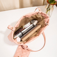 Elegant Quilted Tote Bag with Matching Clutch in Soft Pink thumbnail