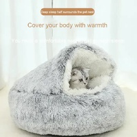 Cozy Gray Plush Hooded Pet Bed - Ultra Soft Long Fur Cave Bed for Small Pets 50cm thumbnail