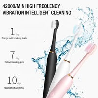 X-3 Sonic Electric Toothbrush, 4 Replacement Brush Heads, and USB Charging Cable - Sleek Pink Design thumbnail