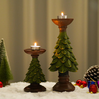 Christmas Tree Candle Holder - Rustic Resin Pillar Stand, 12cm Festive Decoration thumbnail