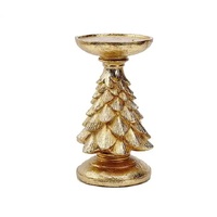 Gold Christmas Tree Candle Holder - Elegant Resin Pillar Stand, 27.5cm Festive Decoration thumbnail