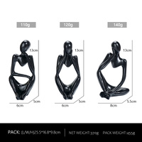 Abstract Thinker Sculpture Set - Black Resin Figurines, Modern Art Home Decor, Set of 3 thumbnail