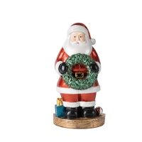 Santa Claus Figurine with Wreath - 18cm Festive Resin Christmas Decoration thumbnail
